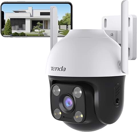 Tenda CH3 Camara Vigilancia WiFi Exterior - Visión Nocturna 30m, 360° PTZ Cámara IP 1080P, Soporte ONVIF CCTV Camera Vigilancia, Detección Movimiento, Audio Bidireccional, IP66, Compatible con Alexa  