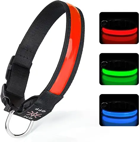 TENXSNUG Collar Luminoso Perros Recargable por USB, Collar LED Ajustable para Perros con 3 Modos de Iluminación para Perros Pequeños Medianos Grandes Que Caminan de Noche con Seguridad - Rojo - M  