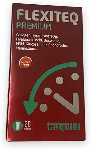 Tequial FLEXITEQ PREMIUM, 20 Sticks - Colágeno Hidrolizado para Beber con Antiinflamatorios Naturales. Para Cuidar tus Músculos, Huesos, Articulaciones, Encias, Dientes y Piel.  