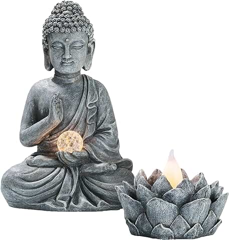 TERESA'S COLLECTIONS - Estatua de Buda con Lotus - Adornos de Jardín Solar, 2 Adornos de Buda Meditando Luces Solares para Exteriores, Decoraciones para el Jardín  