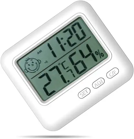 Termómetro Higrómetro Digital de Interior Mini Portátil con Reloj, Termostato y Medidor de Temperatura y Sensor de Humedad para Ambiente de Casa/Oficina con Logo Confort, Alta Precisión Pantalla LCD  