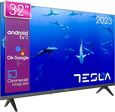 TESLA - Smart TV de 32" (81cm), Televisión Resolución Full HD, Android TV 11, Hey Google Official Assistant, WiFi & Bluetooth, 2 Altavoces de 10W, Chromecast Integrado, 1.366x768 (32E635BHS) - 2023  