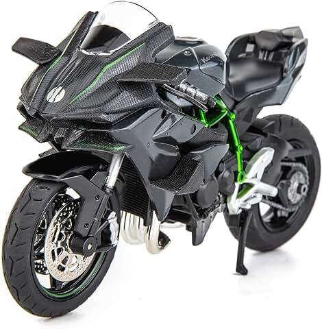 TGRCM-CZ Compatible con Modelo de Motocicleta Kawasaki Ninja H2R 1:12, Modelo de Motocicleta Fundida, Suspensión y Rodillo Libre, Coche de Juguete, Colección de Motocicleta, Regalo Negro  