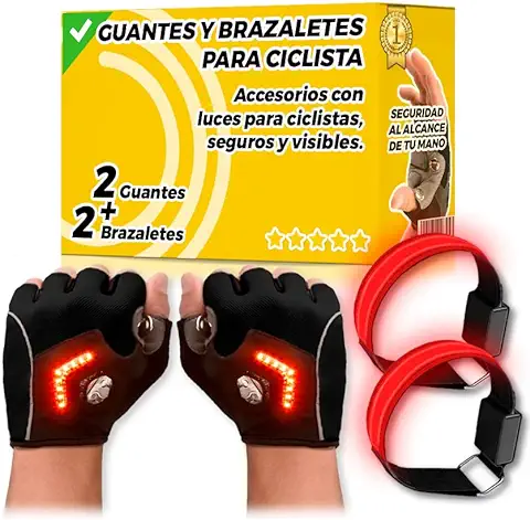 The Inventions Emporium Kit Ciclimo con Guantes Y Brazaletes con Luz Recargables - Guantes con Luz Led - Guantes con Luz - Guantes Ciclimo Hombre - Intermitentes Bicicleta  