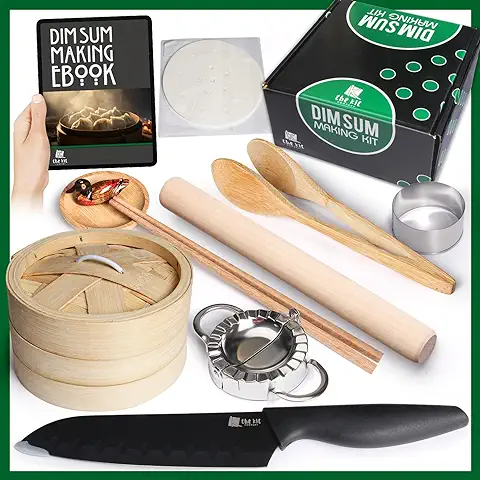 The Kit Company™ Dim Sum Kit de Fabricación | 14 Piezas de Equipo y Herramientas Incluido Libro Electrónico Detallado | Cuchillo de Sushi Profesional  