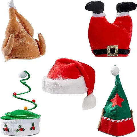 THE TWIDDLERS - 5 Gorros de Navidad, Divertidos y Novedosos Gorros Festivos para Disfraces y Fiestas Navideñas, Incluye Divertidísimos Diseños para Niños y Adultos  