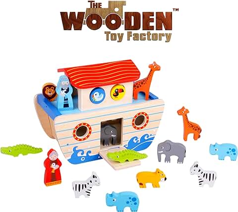 The Wooden Toy Factory - Set de Juegos del Arca de Noé - Juguetes Didácticos de Madera para Bebés de 24 Meses Niños de 2 Años  