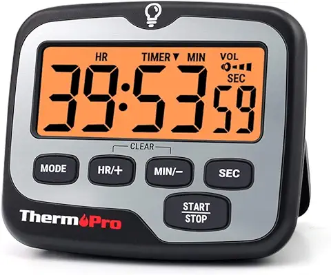 ThermoPro TM01 Temporizador de Cocina Temporizador de Cocción Digital con Gran Pantalla LCD Volumen de Alarma Temporizador Multifunción Ajustable Cuenta Regresiva Retroiluminada  