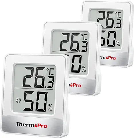 ThermoPro TP49-3 Pequeño Higrómetro Digital Termómetro Interior Termómetro Ambiente Monitor de Temperatura y Medidor de Humedad para la Comodidad de la Oficina en casa Termómetro Reptil 3 Piezas  