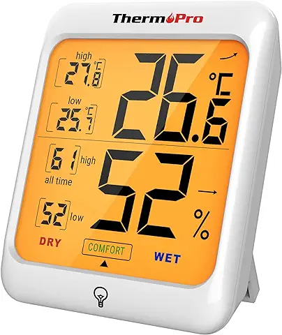 ThermoPro TP53 Termómetro Higrómetro Digital Medidor de Humedad y Temperatura de Interior Termohigrómetro Profesional para Habitación Ambiente con Retroiluminación Táctil  