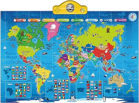 Think Gizmos Mapa Parlante Interactivo para Niños TG661 - Presione, Aprenda y Descubra más de 1000 Hechos Sobre Nuestro Mundo - Regalo Ideal para Niños y Niñas de Edad 5-10  