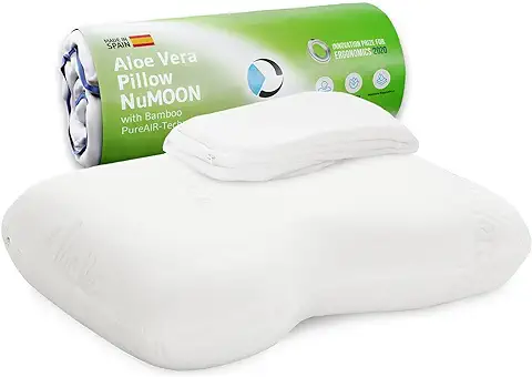 Third of Life Almohada de Bienestar NuMOON con Aloe Vera y Carbón de Bambú | Almohada Viscoelástica | Ergonómica e Hipoalergénica | para Dormir de Lado y Boca Arriba | Funda Aloe Vera Extra Gratis  