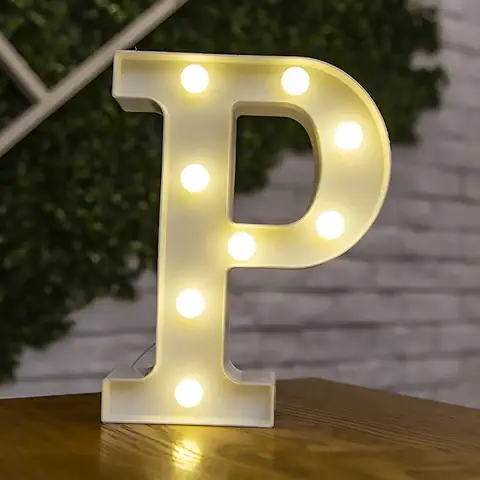 Tiardey Luces de Letras con Forma de Símbolo LED, Lámparas de Mesa de Plástico con Forma de Alfabeto, Fiesta de Cumplea?os, Boda, Decoración para Colgar en la Pared del Hogar Todos los Días-P  