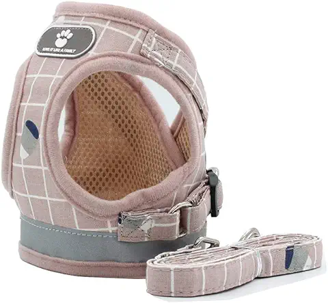 Tineer Pet Respirable Malla Arnés Chaleco Reflectante Plaid Padding Chaleco, Arnés de Entrenamiento Juego de Correas Ajuste Fácil para Cachorros Perros Medianos (S, Rosado)  