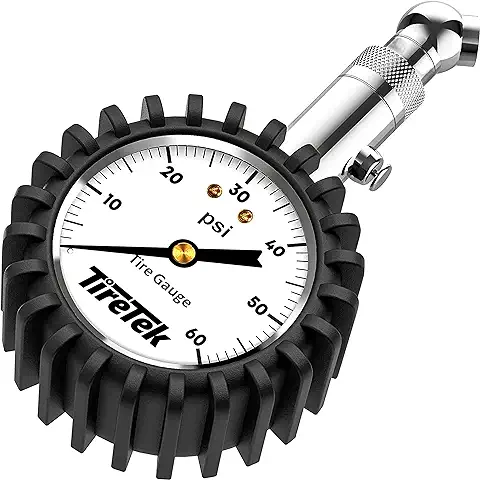 TireTek - Manómetro de 0-60 PSI para Neumáticos de Vehículo – Resistente Dispositivo Medidor de Presión de aire con Certificado ANSI para Coche, SUV, Camión y Motocicleta  