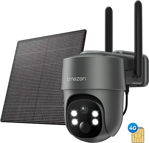 TMEZON 4G LTE Cámara Vigilancia WiFi Exterior Solar, 2K/3MP Bateria, 360° Pan&Tilt con PIR Sensor, Visión Nocturna en Color, Audio Bidireccional  