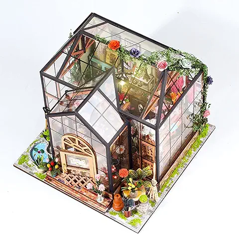 Tnfeeon Kit de Casa de Muñecas en Miniatura de Bricolaje, Kit de Manualidades de Bricolaje de Invernadero en Miniatura para Adultos para Construir un Modelo de Casa Pequeña Decoraciones Navideñas de  