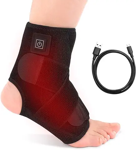 Tobillera Calentada para Mujeres y Hombres, Terapia de Calor Eléctrica para Tobillo, Esguince, Lesiones, Tendinitis de Hinchazón para Articulación de pie Izquierdo (Negro)  