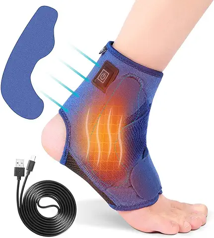 Tobillera Calentada para Mujeres y Hombres, Terapia de Calor Eléctrica para Tobillo, Esguince, Lesiones, Tendinitis de Hinchazón para Articulación de pie Izquierdo (Azul)  