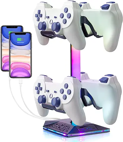 Todeco Soporte para Controlador de Juegos para Nintendo Switch/Xbox/Playstation PS4, Soporte Auriculares Gaming RGB, con 10 Modos de Luz, 2 Puertos USB, Accesorios Universales Gamepad  