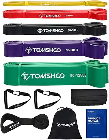 TOMSHOO Bandas de Resistencia, 5pcs Bandas Elasticas de Fitness de Látex Natural con 1 Anclaje de Puerta y 2 Manija, Pull Up Bands Set para Entrenamiento de Fuerza Estiramiento Yoga Pilates Culturismo