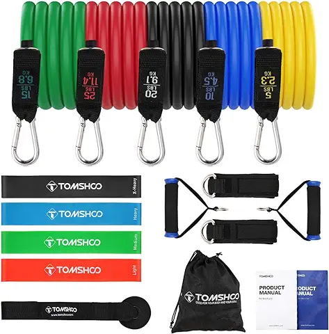 TOMSHOO Bandas Elásticas Resistencia Juego de 17, Bandas Elasticas Fitness con Manijas,Ancla de Puerta,Correas de Tobillo para Entrenamiento Fisioterapia Yoga Pilates  