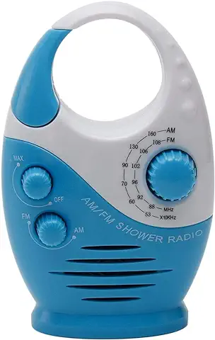 Tongdejing Radio de Ducha Resistente al Agua, Portátil, a Prueba de Salpicaduras, Minialtavoz de Radio AM/FM con Volumen Ajustable en el Mango Superior para el Exterior del Cuarto de Baño  