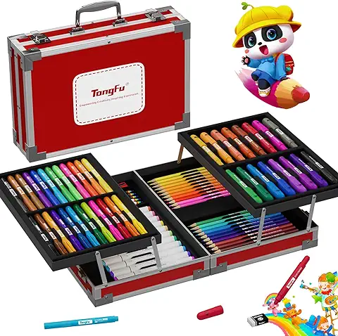 TongFu Maletin Pinturas para Niños, 85pcs Deluxe Juegos de Dibujo Caja, Set de Regalo de Pintura Contiene Marcadores, Crayones, Rotuladores de Pizarra, Lápices de Colores, ¡Gran Idea Para un Regalo  