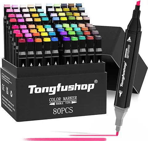 Tongfushop Rotuladores Alcohol de 80 Colores, Marcadores Impermeabile, Seguro y Secado Rápido Marker Pen, Rotulador Doble Punta con Estuche de Regalo, para Bocetos, Cómics, Garabatos  