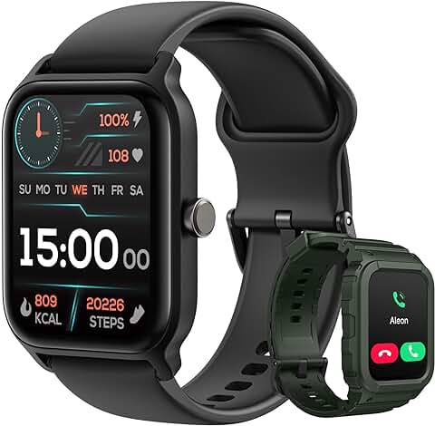 TOOBUR Reloj Inteligente Hombre, Smartwatch Alexa Incorporada 1.8" Pantalla IP68 Impermeable con Llamada, Seguimiento del Frecuencia Cardíaca/Oxígeno en Sangre/Sueño 2 Correas, para Android iOS  