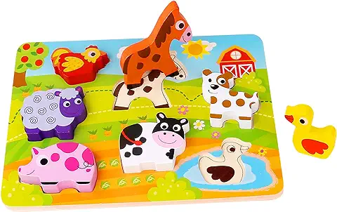 Tooky Toy Juguete de Encaje de Animales de Granja con Volumen Desarrolla las Habilidades Cognitivas y de Motricidad Fina Perfecto para la Incorporación del Lenguaje Chunky Puzzle  