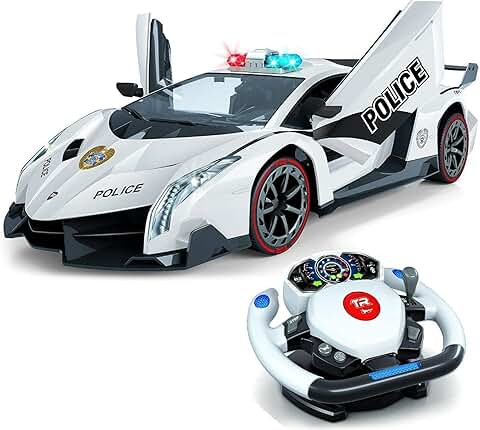 Top Race Control Remoto RC Police Car TR-911, 4D Motion Gravity y Control del Volante, Escala 1: 12, 2.4GHz, con Luces, Sirenas, Puertas Eléctricas, Juguetes, Coches de Juguete  