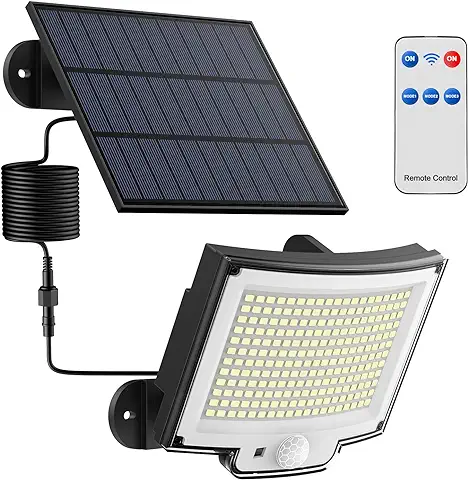 Topabol 228 Luz Solar Exterior con Sensor de Movimiento【228LED/3 Modo】, con Mando a Distancia, LED Solar Exterior Potente con un Cable de Extensión de 5M, Luces de Seguridad para el Jardín  