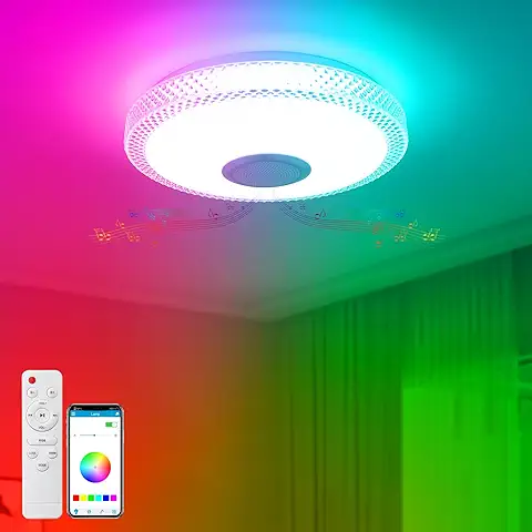 TOPBOS 30W Plafon LED Techo Regulable con Control Remoto y APP,Lampara de Techo con Altavoz Bluetooth Luz de Música Que Cambia de Color RGB Ajustable para Baño Dormitorio Sala de Estar Rond 4000LM  