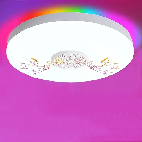 TOPBOS Lámpara de Techo con Altavoz Bluetooth, Lamparade Techo,RGB Lamp,Ø32cm 30W, Cambio de Color RGB, APP&Control Remoto,con Función Timing y Memoria,para Dormitorio Sala de Estar Comedor  