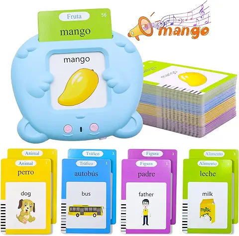 Topfree Tarjetas Flash Parlantes Español, Tarjetas Didácticas 2 3 4 5 6 Años, Juegos Educativos Montessori Juguetes de Aprendizaje 112 Hojas 224 Palabras, Regalo para Bebe de Cumpleaños Navidad  