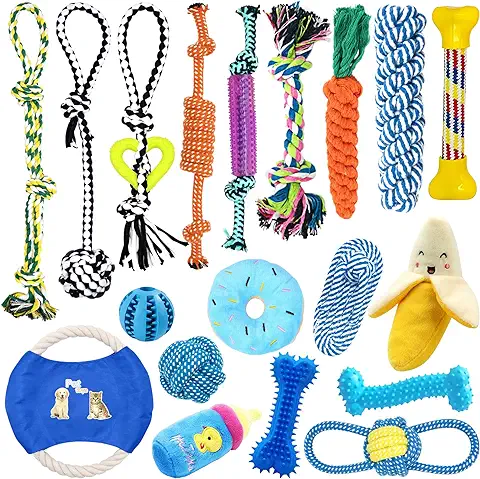 TOPSEAS Juguetes para Perros,19 Piezas Juguetes para Perro,Juguete para Morder para Perro,Durable Masticable Cuerda,para Cachorros Pequeños Medianos Grandes Perros  