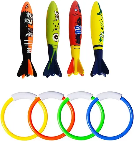 TOPWAYS® Pool Diving Rings Sticks Diving Torpedo Toy Set,Juego de Juguetes de Torpedo para Submarinos, Palos de Buceo para Piscina Submarina, Juego de Entrenamiento en Piscina para Niños  