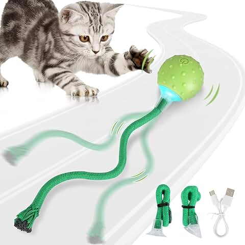 TopWigy Bola de Juguetes Interactivos para Gatos,3 Modos Juguetes Eléctricos para Mascotas con Carga USB Juguete Inteligente con 2 Cuerdas y LED de Colores Juego Gatos para Interior para Gatos  