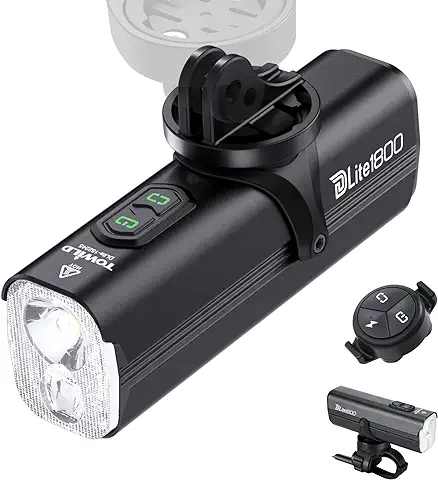 TOWILD DLite1800 Luces Bicicleta,1800 Lumen Luz Delantera High Beam Low Beam Doble Fuente de Luz Faro para Bicicleta, 5000mAh Luces Recargables de Ciclismo para MTB, Soporte bajo Montado  