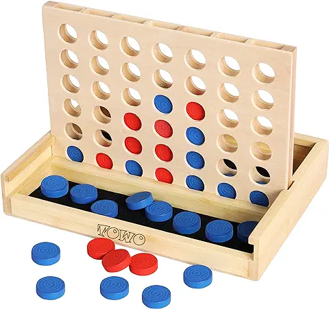 TOWO Connecta 4 Juego de Madera-Clásico Juego de Estrategia para Niños Adultos-Ponga 4 Fichas del Mismo Color en una Fila-Juegos de Viaje Juegos de mesa Familiares Juguetes de Regalo para 6 Años  