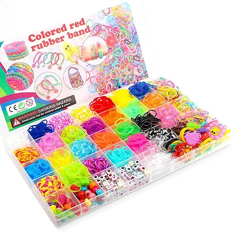 TOYESS Gomas Para Hacer Pulseras de Colores, 2500+ DIY Gomas Pulseras Kit, 32 Pulseras Gomitas Elasticas para Niños de Anillos y Collares de Bricolaje Manualidad  