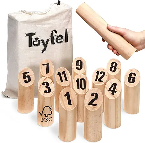 Toyfel Juego de Bolos de Madera Tölky - Bolos Finlandeses - Kubb con Números - Juego al Aire Libre Juego Madera Juegos Jardin  