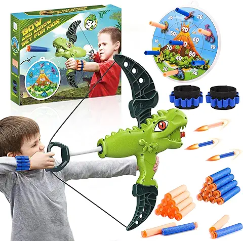 Toyzey Dinosaurio Arco y Flecha Juguetes para Niños - Regalos para Interiores y Exteriores para Niños  