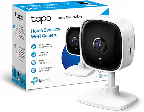 TP-Link TAPO - 1080P Cámara Vigilancia WiFi Interior,para Bebés y Mascotas, Visión Nocturna, Detección de Movimiento, Audio Bidireccional, Almacenamiento SD, Compatible con Alexa, Color Blanco  