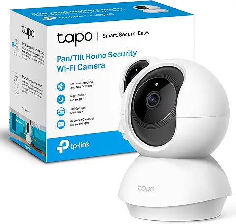 TP-Link TAPO C200 - Cámara IP WiFi 360° Cámara de Vigilancia FHD 1080p,Visión Nocturna, Notificaciones en Tiempo Real, Admite Tarjeta SD,Detección de Movimiento,Control Remoto,Compatible con Alexa  