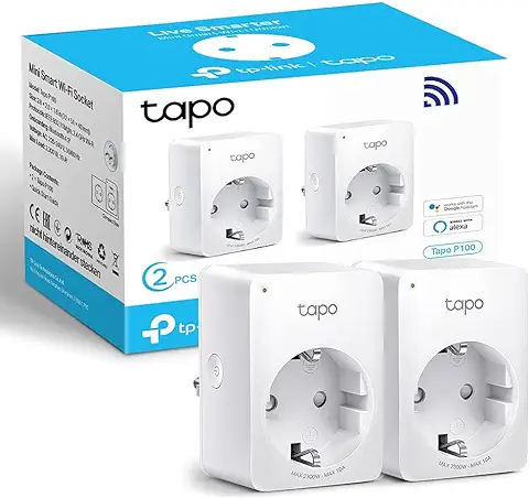 TP-Link Tapo P100 (2-Pack) - Mini Enchufe Inteligente Wi-Fi, óptimo para Programar el Encendido/apagado y Ahorrar Energía, no Necesita HUB, Compatible con Alexa y Google Hom, Color Blanco  