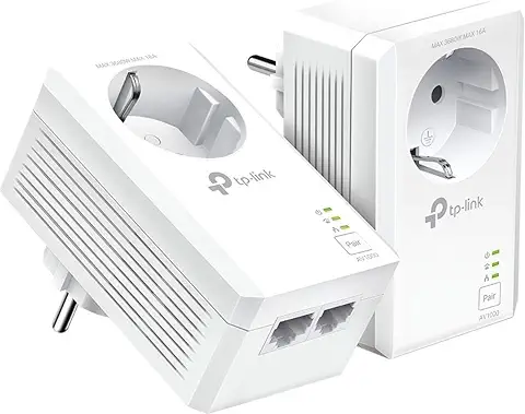 TP-Link TL-PA7027P KIT - Powerline Ethernet AV1000 con Enchufe Integrado, 2 Puertos Gigabit, Home Plug AV, sin WiFi  