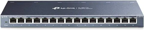 TP-Link TL-SG116 Gigabit Ethernet de 16 Puertos (Conmutador no Gestionado, Plug and Play, Metal, Escritorio, Montaje en Bastidor, sin Ventilador, Vida ÚTI Limitada)  