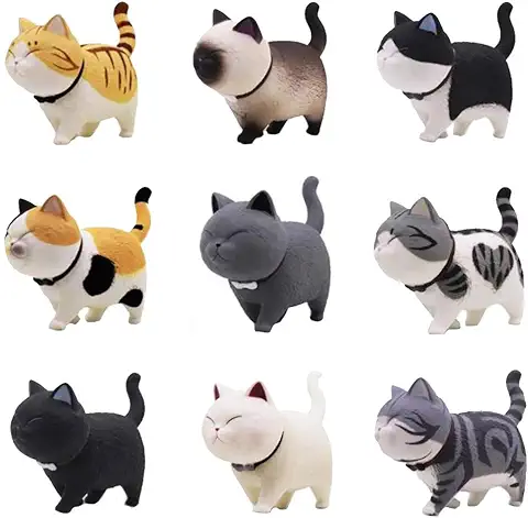 Tpocean Paquete de 9 Figuras de gato para Decoración de Interiores de Hogar/coche, Accesorios de Resina para Gatos, Adornos de Jardín en Miniatura  